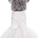 Kuoser Dog Dress Pet Wedding Dresses, Adorable Tutu Shirts for Small Medium Girl Dogs, Puppy White Princess Outfits with Luxury Lace Pearl Bow, Retro Pet Costumes for Birthday, Party, Wedding, S