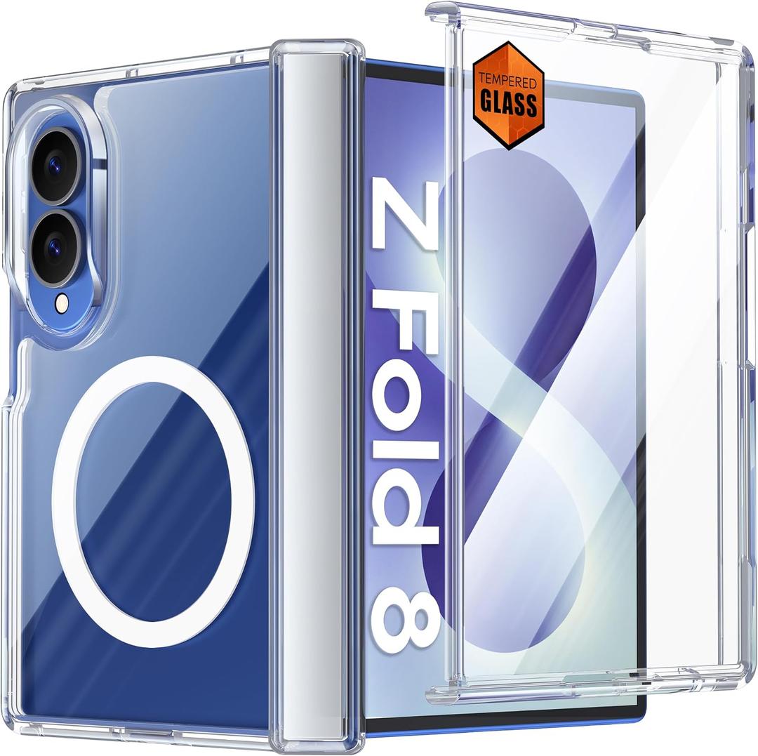 Vizvera for Samsung Galaxy Z-Fold-8 Case Clear with Magnetic Power[Hinge Protection][Slim][Screen Protector] Shockproof Protective Phone Case for Galaxy Z Fold 8(Clear)