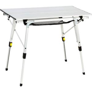 Portal Outdoor Folding Portable Picnic Camping Table with Adjustable Height Aluminum Roll Up Table Top Mesh Layer, Silver, Large-35.4"L x 20.9"W