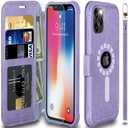 VANAVAGY Compatible for iPhone 13 Pro Wallet Case for Magsafe Wireless Charging, PU Leather Flip Folio Phone Case with Wrist Strap RFID Blocking Card Holder Screen Protector, Clove Purple