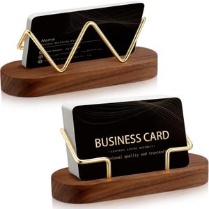Amyhill 2 Pcs Wood Business Card Holder for Desk Wooden Business Card Display Stand Postcard Organizer for Office Home Desktop(Brown)