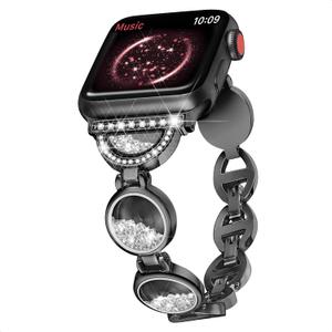 wipalor Compatible with Apple Watch Band 38mm 40mm 41mm, Ambilight for Women, Easy Adjustable Bracelet, Bling Dimond Sand in Circle, Jewelry Metal Strap for iWatch Series 7 6 5 4 3 2 1 SE(Black)