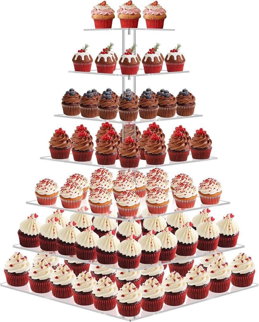 7 Tier Cupcake Stand, Square Cupcake Tower for 160 Cupcakes, Acrylic Cupcake Display Stand for Dessert Table