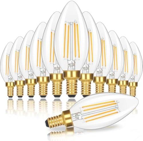 Dimmable E12 Candelabra LED Light Bulbs 60 Watt Equivalent, 6W 630LM Chandelier Light Bulb 2700K Soft Warm White, Vintage LED Filament Clear Glass Candle Light Bulbs, 90+ CRI, No Flicker, 12-Pack