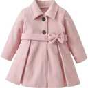 USKIDKK Toddler Baby Girl Clothes Jacket Coat Long Sleeve Solid Color Buttons Dress Coat Fall Winter Outfit