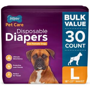 Inspire Pet Care Dog Diapers Female Dogs | Bulk Value Doggie Incontinence, Accidents, for Heat, Pee or Period and Housebreaking (Large (30 Count))