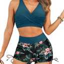 Aqua Eve Bikini with Shorts for Women - Two Piece Swimsuit with Boyshorts 2PC High Waisted Bathing Suits Swimwear M