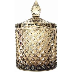 YILUSHENGHUA Colorful Glass Jar With Lid,Candy Cookie Jars,Jewelry Box,Buffet Jar Biscuit Containers Food Storage,Cottage Core Decor(Tawny)