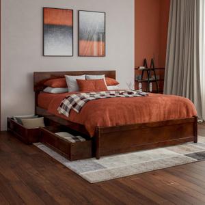 AFI, Wesley Full Platform Bed with Panel Footboard and Storage Drawers, Walnut