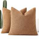 20x20 Boucle Throw Pillow Covers, Set of 2, Tobacco