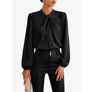 GRACE KARIN Women's Long Sleeve Shirts Mock Neck Casual Satin Blouse Tops for Business Office Work, Black, L