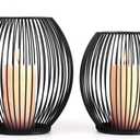 OLEEK Outdoor Candle Holder Decor Set - Black Candle Holder - Candles Holders for Table Centerpiece - Hurricane Candles Holder for Pillar Candles Cage Candle Holders Black Wire Decorative (Set of (Medium & Small))