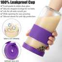 Reusable Glass Mason Jars Cups with Lids and Straws Silicone Sleeves, 2 Pack 24Oz Wide Mouth Smoothie Cups Glass Bubble Tea Cup Leakproof drinking glasses Travel Tumbler for Large Pearl Birthday Gifts