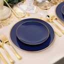 40 Pcs Blue Plastic Plates, Navy Blue Plates Disposable With Gold Rim, Blue Plates Heavy Duty for Patriotic Day Graduation Party Birthday Wedding