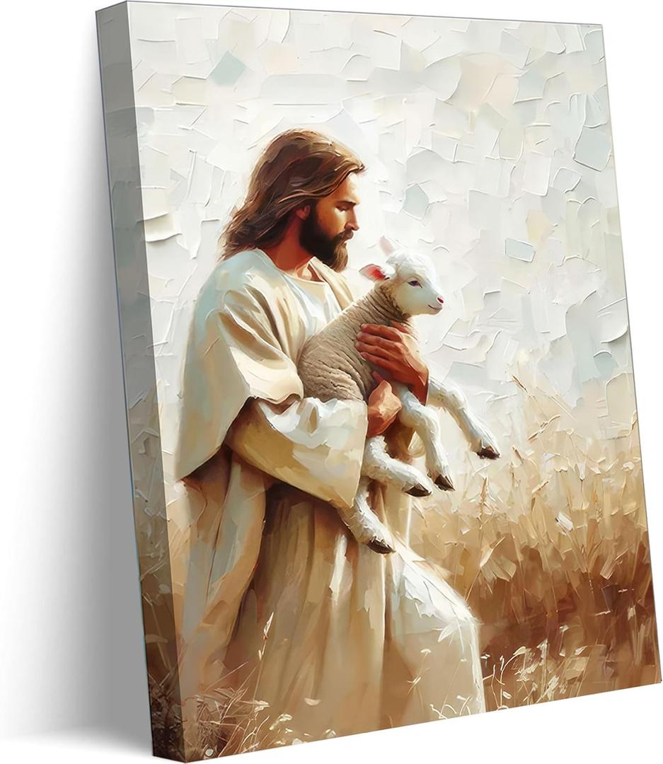 Jesus And Lamb Canvas Wall Art Christian Bible Story Jesus Leaves The 99 Sheep Wall Decor Pictures Jesus Finds The Lost Lamb Poster Print For Living Room Bedroom Church Decoration Prepare To Hang