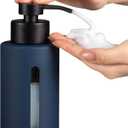 Enra Foaming Soap Dispenser with Window,12oz Blue Kitchen Soap Dispenser with Stainless Steel Hand Pump, Foam Modern Glass Refillable Bottle for Bathroom Kitchen (Blue Foam Dispenser)