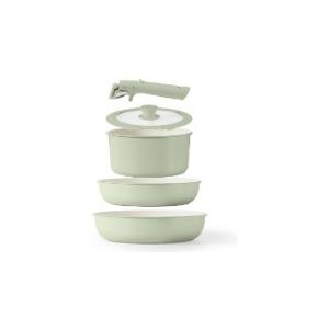 CAROTE 5pcs Pots and Pans Set Non Stick, Cookware Sets, Kitchen Set, Oven/Dishwasher/Fridge Safe, Space Saving Pots Set, Nonstick Set with Versatile Detachable Handle, Induction RV Set, Green