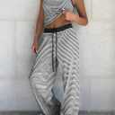 EXLURA Womens Cotton Summer 2 Piece Outfits Striped Halter Tops Matching Wide Leg Pant Sets Lounge Tracksuits Vacation Travel (S)