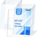 SUNEE 12 Pack Acrylic Sign Holder 8.5x11, Clear Plastic Paper Stand for Flyers and Menus, Vertical L-Shape Display Frame for Restaurant, Office, Stores, Tabletop