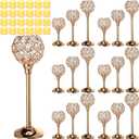 Hushee 42 Pcs Crystal Candle Holders with LED Tea Lights Candles Bulk Decorative 3 Sizes Candlestick Holders for Table Centerpieces, Home Decor, Weddings, and Housewarming Gifts(Gold)