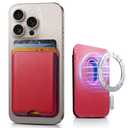 SOUNDBYTE Stronger Magnetic Wallet for iPhone 17/16/15/14/13/12 Series & for MagSafe Cases | N52 Magnet RFID Blocking Leather Magnetic Card Holder with Powerful Magnets | Holds 3 Cards | Red