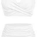 Yonique Women Underwire Bikini Set High Waisted Tummy Control Swimsuit 2 Piece Push Up Bathing Suit (X-Large, White)