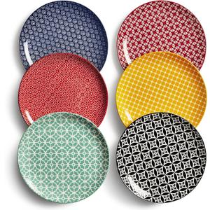 DOWAN 8.5" Salad Plates Set of 6, Ceramic Dessert Plate for Appetizer, Sushi, Microwave, Oven & Dishwasher Safe, Colorful Design Perfect for Party, Wedding, Birthday, Mothers Day Gifts