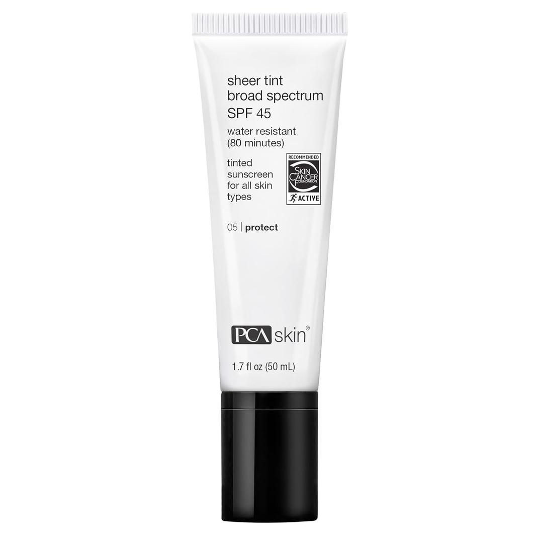 PCA SKIN Sheer Tint Broad Spectrum SPF 45 - Universally-Tinted Water-Resistant Hydrating Sunscreen for Use Alone or Under Foundation & Makeup (1.7 fl oz)