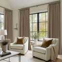 l05 Inch Linen 100% Light Blocking Curtains Drapes 105 Inches Long 2 Panels Set for Bedroom Neutral Pinch Pleated Black Out Thermal Light Brown Curtain for Summer Heat Energy Efficient Latte