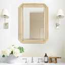 Gold Rectangle Mirror, 24"x18" Modern Vanity Wall Mirror with Metal Mirror, Geometric Art Deco Mirrors for Living Room Bathroom Bedroom Entryway Hallway, Hangs Vertically or Horizontally