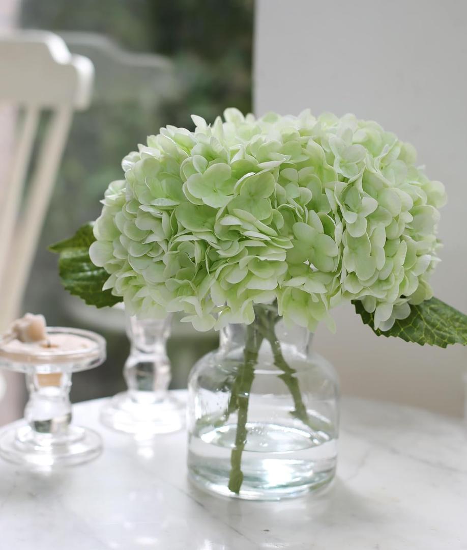 Real Touch Artificial Flowers Hydrangea in Vase for Home Decoration,Artificial Hydrangeas Centerpieces for Tables, Lifelike Fake Hydrangea in Vase for Bathroom, Office and Water Bar (Light Green)