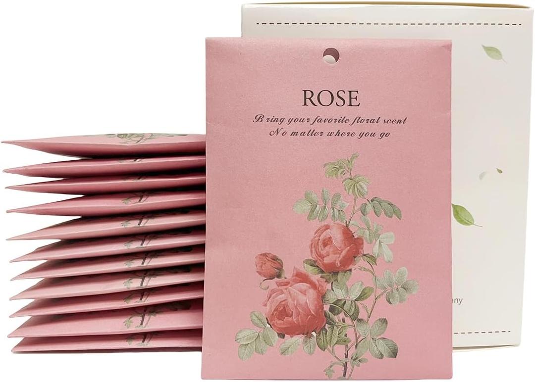 Rose Scented Sachet Bags - 12 Pack Home & Car Freshener, Odor Eliminator for Closets, Rooms, Drawers, Wardrobes, Toilets, Long - Lasting 360 - Day Fragrance