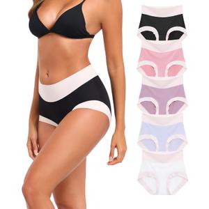 ANLIQI Modal Underwear Women No Show Hipster Panties for Women Pack Workout Full Coverage Briefs Soft Gym Sports Undies (Small, 5a-light Purple*1+dark Purple*1+white*1+black*1+pink*1)
