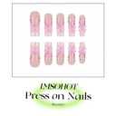 IMSOHOT Press on Nails Long Square Fake Nails White French Tips Acrylic False Nails with Pink Flower & Bow Designs Glossy Glue on Nails for Women Girls DIY Manicure Decorations 24Pcs