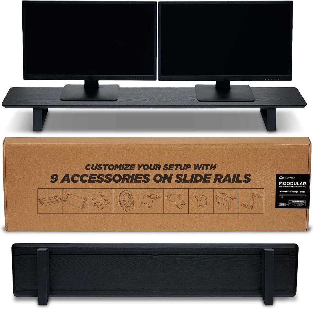 ULTRARM Moodular Wooden Monitor Stand Desk Organizer, Large 45.6" Black
