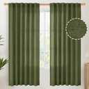 YoungsTex Olive Green Linen Semi Sheer Curtains 72 Inch Length for Living Room, Light Filtering Drape Rod Pocket Back Tab Window Treatment for Bedroom Dining, 2 Panels, 52 X 72 Inch
