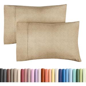 King Pillow Cases Set of 2 - Ultra Soft Hotel Quality Pillowcase Covers - Comfy Cozy Bedding for Women, Men, Kids & Teens - Machine Washable Pillow Protectors - 2 Pieces Set - King Size Heathered Tan