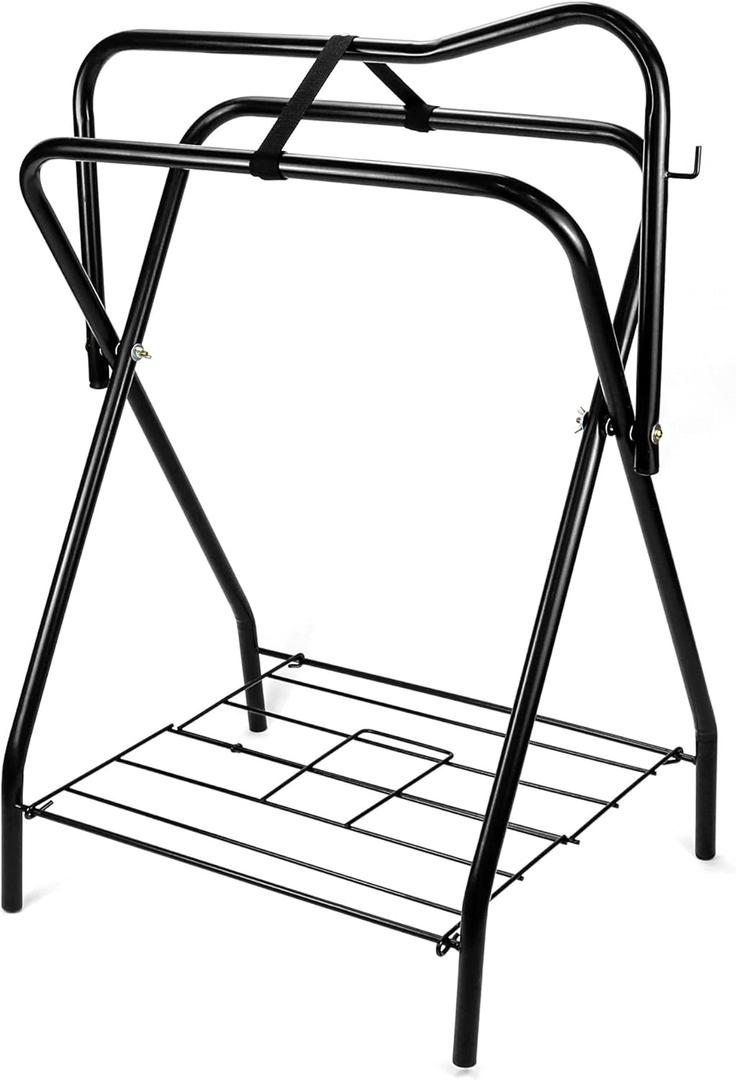QWORK Freestanding Portable Saddle Rack, Powder Coated Frame Standing Holder, Saddle Strong Tubular Steel 24" L x 19" W x 35" H