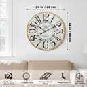 Farmhouse 24 Inch Wall Clocks, Large Vintage French Wooden Wall Clocks, Silent Non-Ticking Battery Operated Wall Clocks for Living Room,Kitchen,Bedroom (Brown)