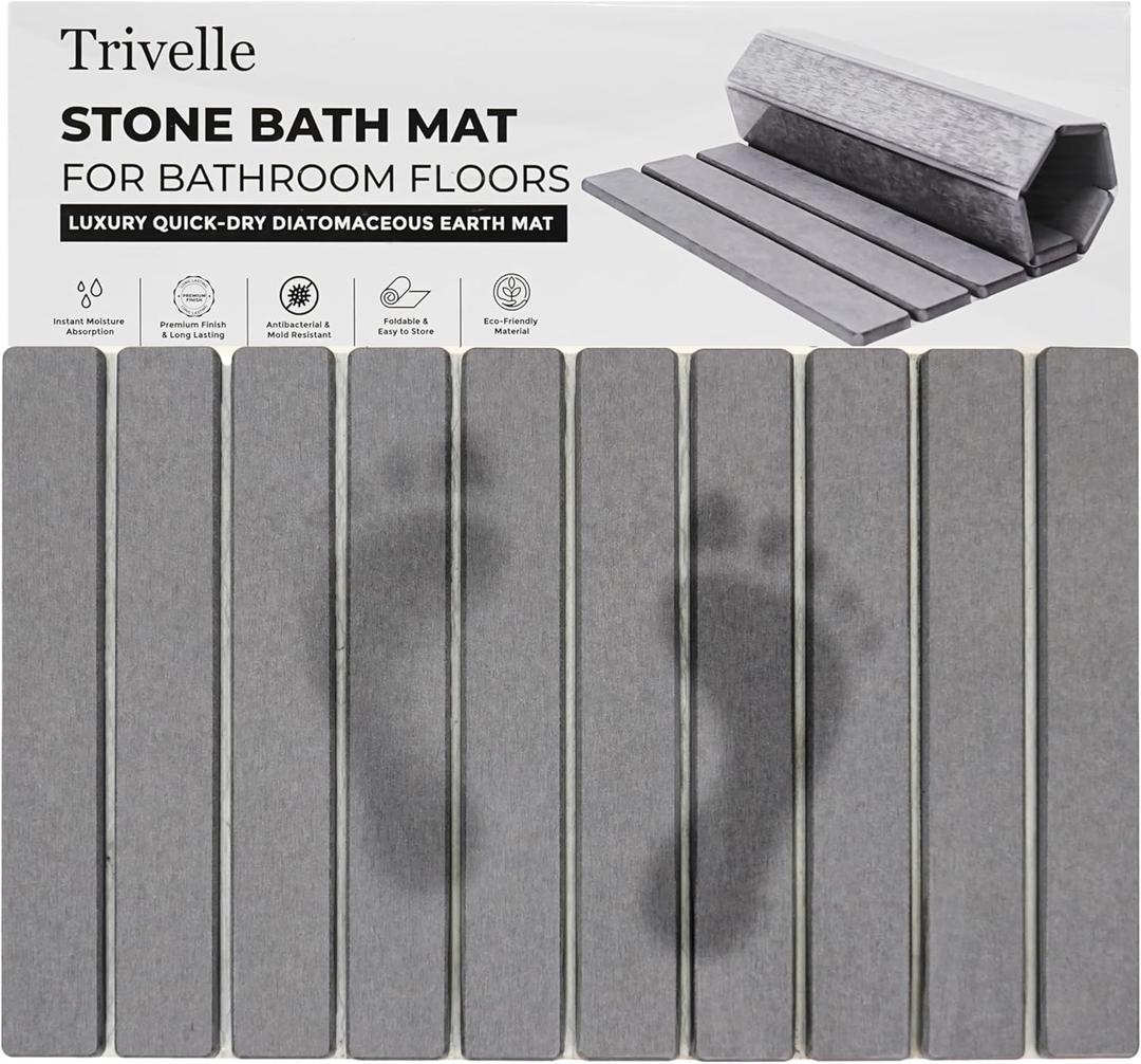 Extra Large Stone Bath Mat Made From Diatomaceous Earth, Fast Drying Non Slip Bathroom Rug for Shower, Modern Absorbent Mat with Quick Dry Surface for Bathroom Accessories