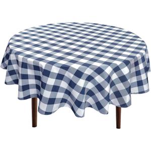 Hiasan Checkered Round Tablecloth 120 Inch - Waterproof Stain and Wrinkle Resistant Washable Fabric Table Cloth for Dining Room Party Outdoor Picnic, Navy Blue and White