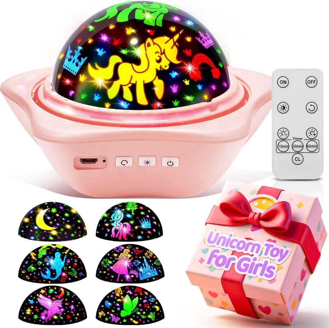 Girls Toys, 6 Slides+96 ProjectionsUnicorn Night Light Projector,Unicorn+Mermaid+PrincessGirls Toys 0-14,Star&Moon Projector for 3 Year Old Girl Gifts, Birthday Gifts,Juguetes para Nias,Baby Gift
