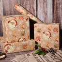 Dlyrroba Reversible Newspaper Christmas Wrapping Paper Jumbo Roll - Vintage Holiday Gift Wrap with Metallic Foil Shine Gold Xmas Design for Women Men Kids Holiday Winter Celebration (Kraft - Santa Claus, 17 Inches X 16.5 Feet)