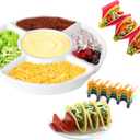Taco Serving Platter - Divided Serving Tray for Taco Tuesday Lazy Susan Taco Bar - Chip and Dip Serving Set for Party - Appetizer Serving Tray for Salsa, Snacks with 4 Taco Holder Stands