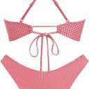 ZAFUL Women's V Neck Bikini Set High Waisted Swimsuits Lace Up Bow Decor Cheeky Two Piece Bathing Suit (Red, M)