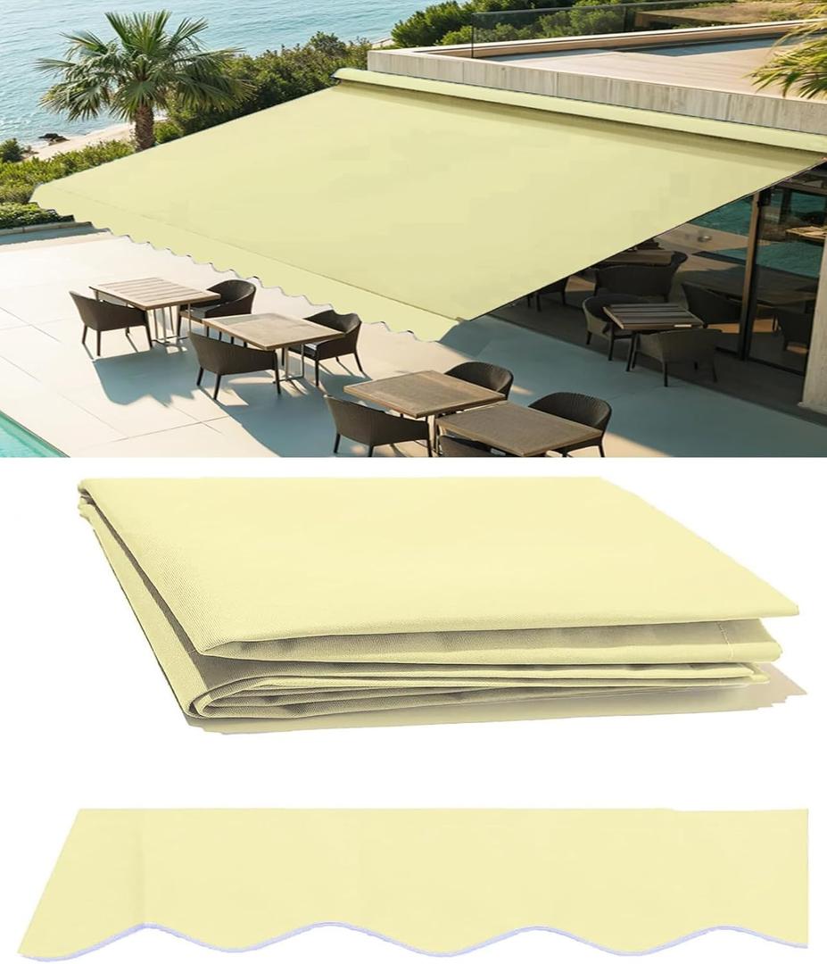 12' x 10' Retractable Patio Awning Replacement Fabric,Sunshade Canopy | Sun Shade Shelter Reinforced Multi-Purpose Waterproof Awning Cover, Outdoor Door Window Awning, All-Weather Protection, Sand