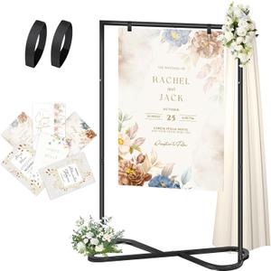 Wedding Welcome Sign Stand, Adjustable Welcome to Our Wedding Poster Holder with Hanging Straps, Sign Rack, Heavy Duty Easel Stand for Sign, Wedding Seating Chart Stand, Easel for Display, Black