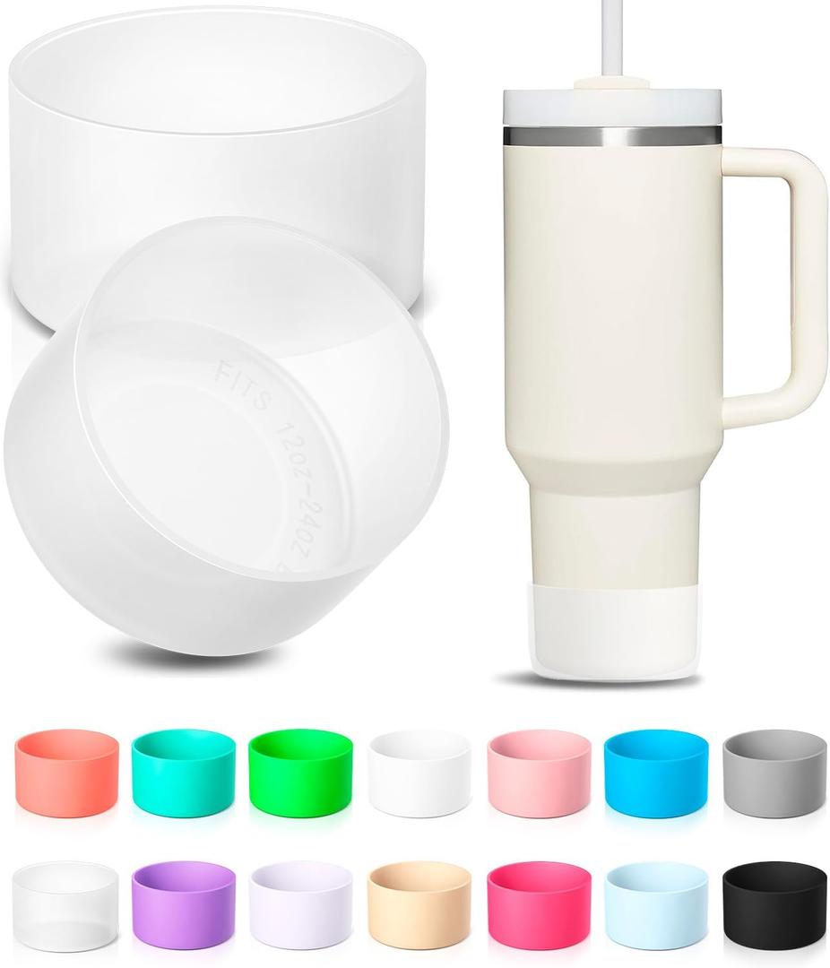 KTKUDY 2Pcs Silicone Boot for Stanley Quencher Tumbler H2.0 30 oz 40 oz & IceFlow 20 oz 30 oz & Intended for Hydro Flask Water Bottle 12-24 oz - Protective Cup Bottom Accessories Fits Stanley Cup (Clear - set of 2)