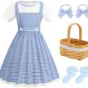 Girls Blue Plaid Costume Halloween Dress up Outfits with Accessories (150 (10-11T))