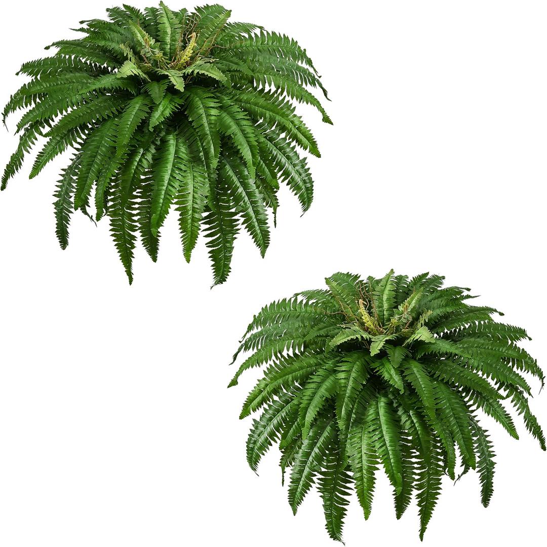 48In Artificial Boston Ferns Bush, Set of 2 Large Faux Ferns Plants, 67 Branches Fake Ferns for Home Living Room Decor, Indoor and Outdoor